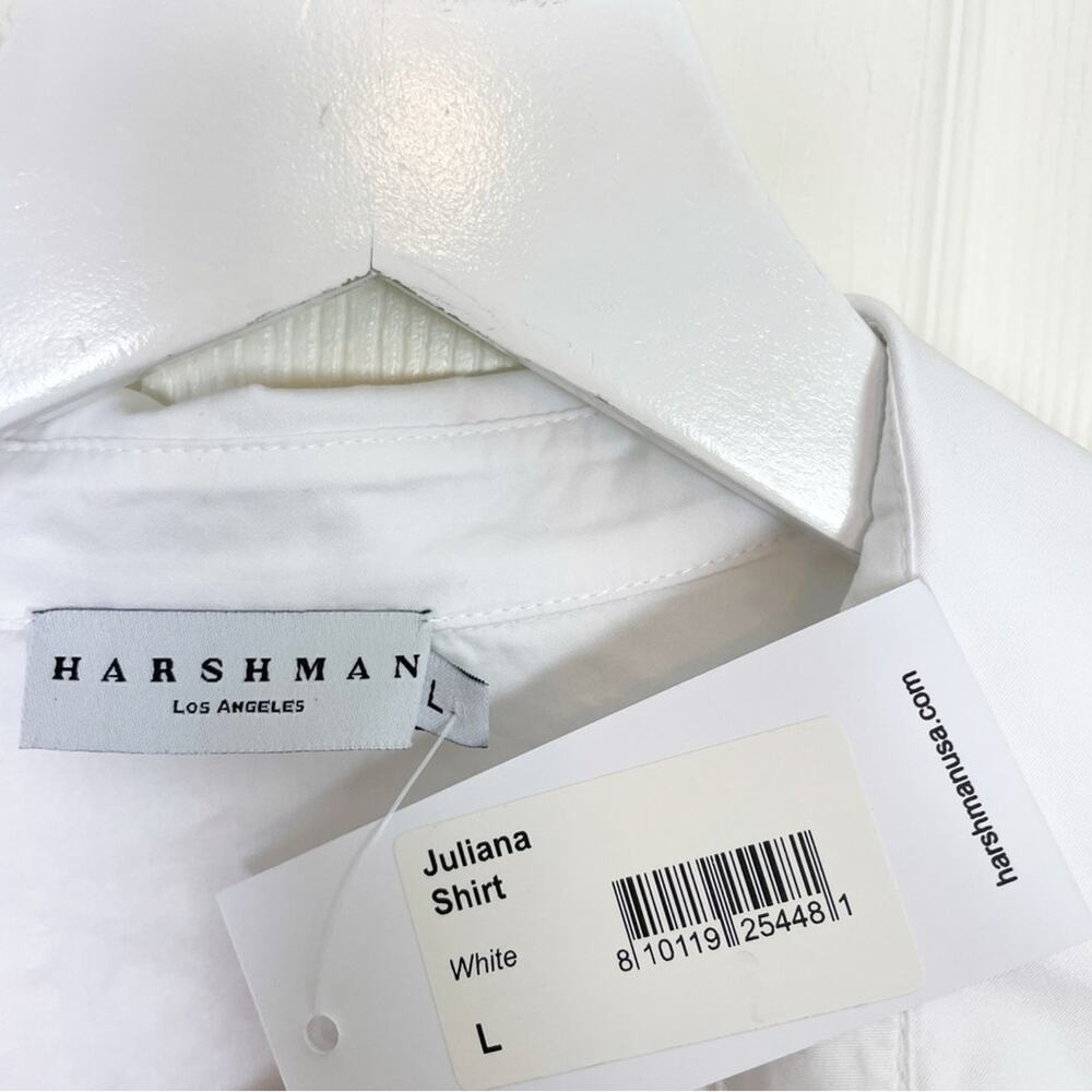 Anthropologie Harshman Julianna White Ruched Puff Sleeve Shirt Poplin NWT Sz L - Picture 8 of 9